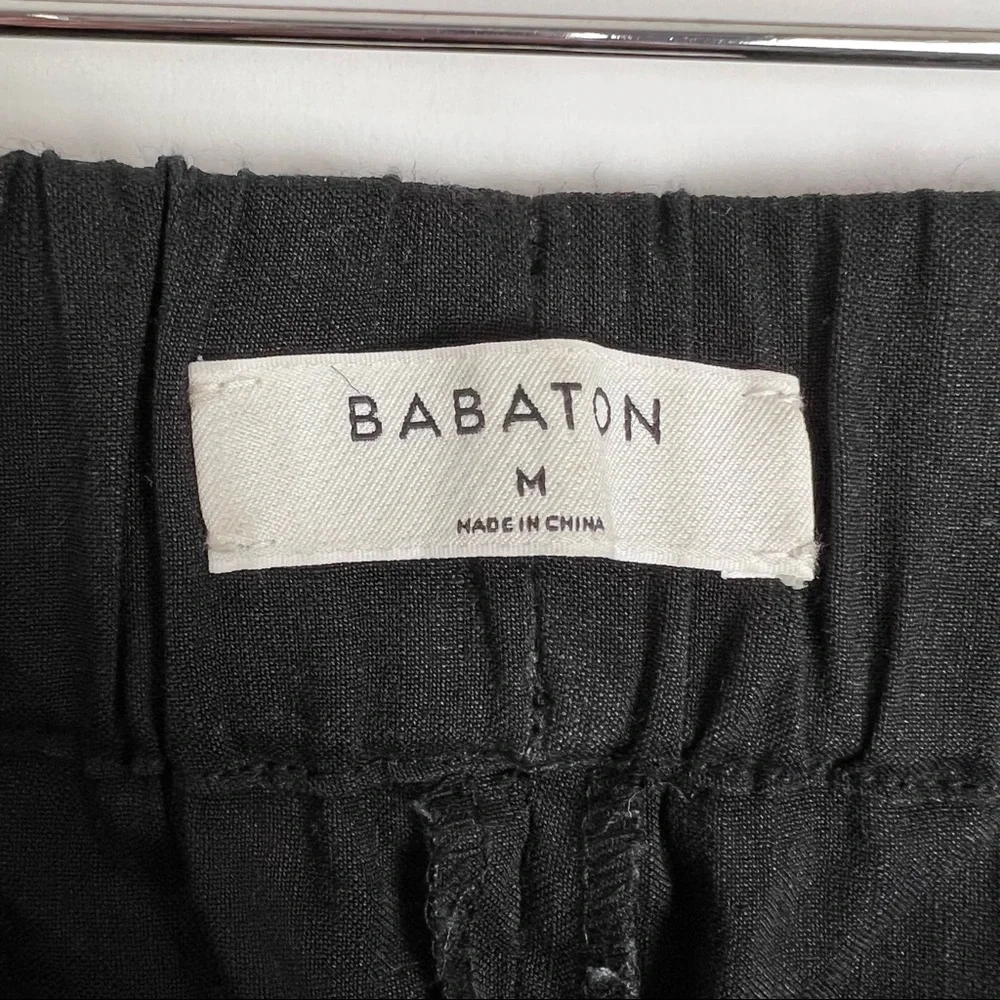 Babaton Linen Pull On Pants Elastic Waist M Black